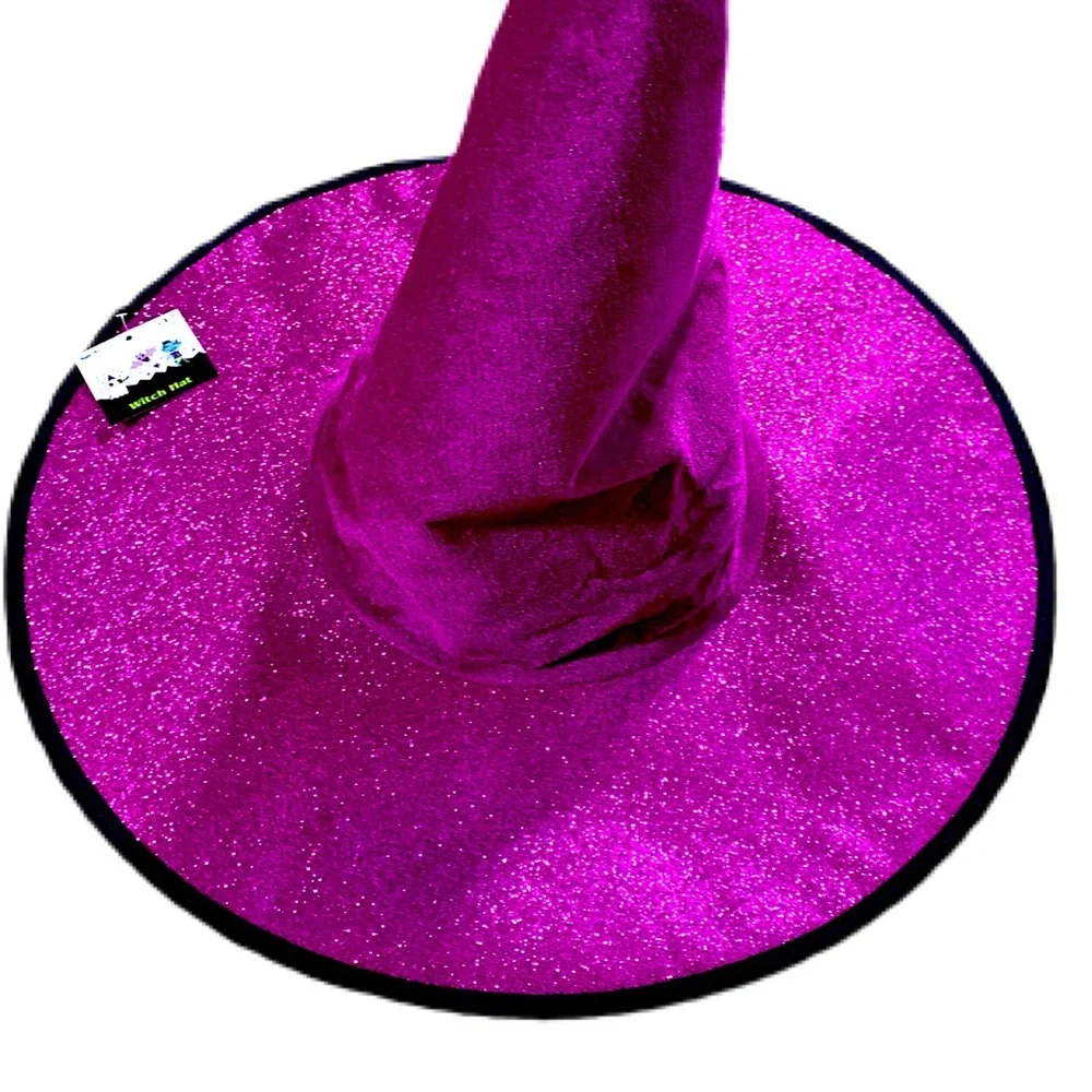 FUCHSIA VELOUR & GITTER WITCH HAT NWT - Picture 2 of 15